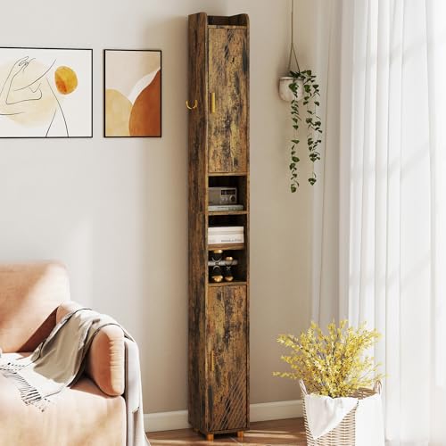 COSTWAY Badschrank Hochschrank schmal, Badezimmerschrank mit...