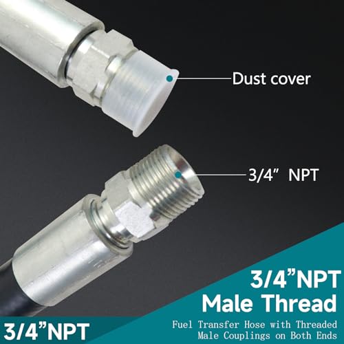 Image of 3 /4 Inch x 13 Foot Fuel Transfer Hose with 3 /4 inch Inch Dual NPT Threads Connecter male NPT fittings Compatible with All Electric Fuel Pumps for Dispensing Diesel Fuel,Gasoline,Kerosene Biodiesel