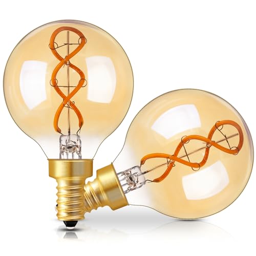 Genixgreen Vintage E14 LED Filament Bulbs, 3W Dimmable Small Edison Screw Bulb SES Decorative Golf Ball Light Bulbs,25W Incandescent Equivalent,2200K Warm White,Amber Glass,2 Pack