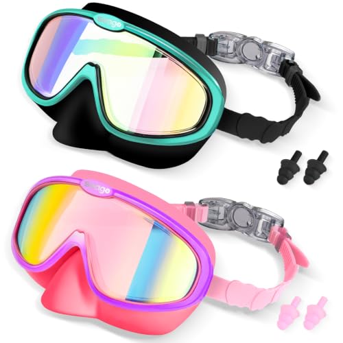 Image of Seago Kids Swim Goggles 2 Pack for 3-12, Anti-Fog Clear View,Toddler Goggles with Nose Cover Swimming Goggles