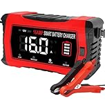 HTRC 16A Car Battery Charger 6V/12V/24V, Trickle Charger LiFePO4 Battery Charger with 10-Stage LCD & Pulse Repair, Motorcycle Battery Charger for Lead-Acid/LiFePO4