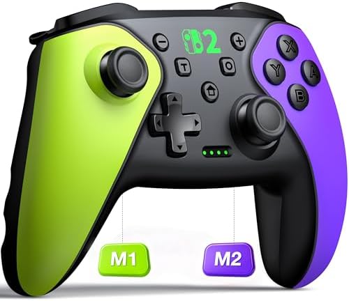 （13:30時点） Elekasumi Switch コントローラー Switch1/2代対応 スリープ解除 switch プロコン 無線Bluetooth接続/背面ボタン付き/マクロ機能/TURBO連射機能/ジャイロセンサー搭載/高耐久ボタン/1000mAh大容量 Switch全世代に対応 Android/IOS/PC対応 日本語取扱説明書付き グリーン&パープル