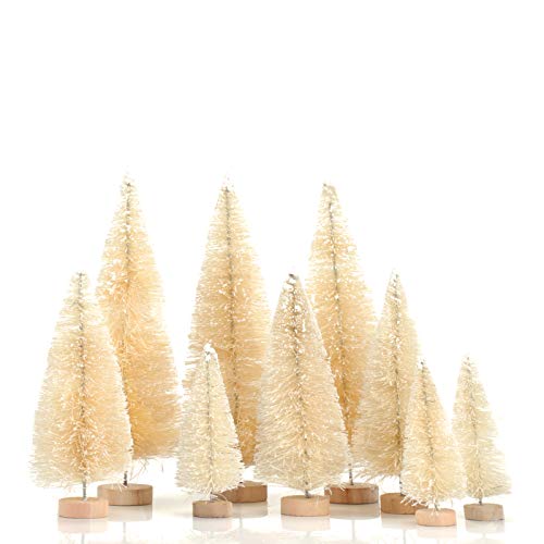 9 Piezas Mini Árbol de Navidad,Nini Árbol de Navidad Artificial,Mini Árbol de Navidad Pequeño con Bases de Madera,Decoración de Oficina/Hogar/Navideño/Micro Paisaje,DIY,3 Tamaños (Blanco) Cover