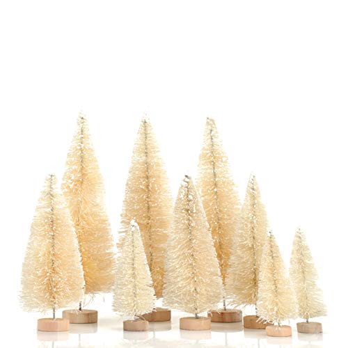 KATELUO 9 Pièces Arbre de Noël Mminiature,Sapin de Noel Miniature,Mini Arbre de Noël Artificiel avec Bases en Bois,DIY,Décoration de Table/Noël (Blanc)