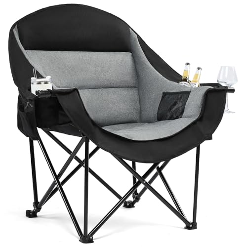 Oversized Camping Chairs for Adults - Heavy Duty Padded Outdoor Folding Lawn XL Camp Chair with Cup...