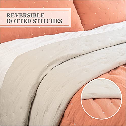 Harorbay Quilted Bedspread Coverlets Set All Season, Microfiber Contrast Color Quilt Set Stone Washed, Reversible Pattern Quilted Bedding Set, Machine Washable, Twin/Twin Xl + Sham,Burnt Orarge/Tan #TOP1