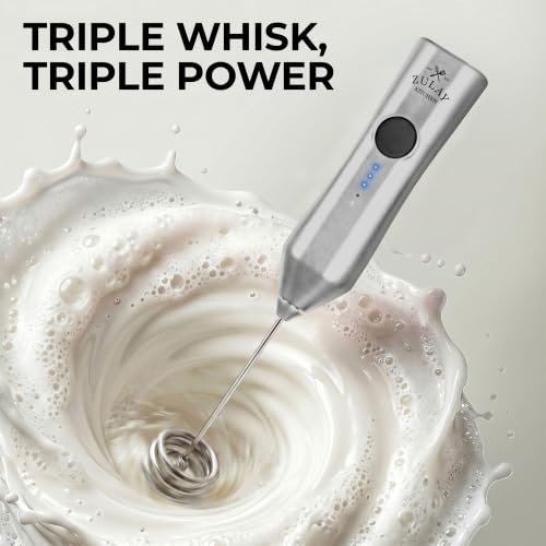 Image of Zulay Kitchen Rechargeable Milk Frother Handheld - Frother Wand, Drink Mixer, Electric Whisk Frother, for Cappuccinos, Matcha & Protein Powder - Dynamic Triple Whisk, 3 Speed 500mAh Silver