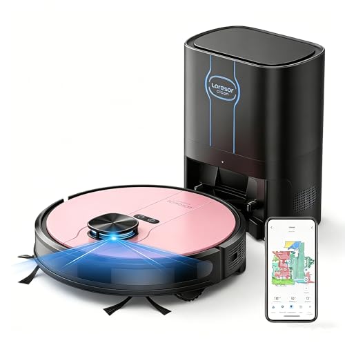 Image of Laresar Clean Robot Vacuum and Mop, 8000Pa Robotic Vacuum with Self-Emptying Base, Lidar Navigation, Smart Mapping, 60 Days Capacity, 180mins Runtime, Ideal for Pet Hair, Hard Floor, Carpets(Pink)