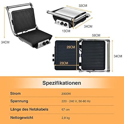 RELAX4LIFE 3 in 1 Sandwichmaker & Kontaktgrill & Paninimaker, 2000W Sandwichtoaster mit Antihaftbeschichteten Platten… – Bild 8