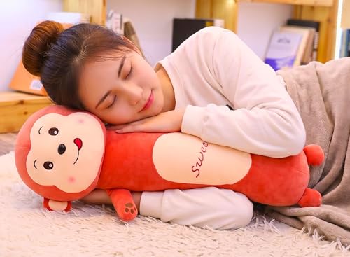Image of Tickles Monkey Soft Stuffed Plush Animal Bolster Pillow Cushion for Sofa Boys & Girls Birthday Gift (Size: 50 cm Color: Orange)
