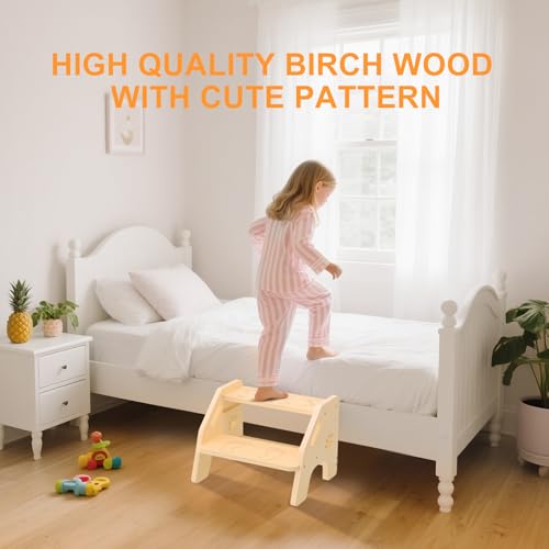 image for NMEO Toddler Step Stool Wooden 2 Step - Height Adjustable Bathroom Sin