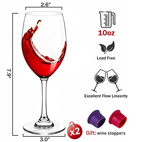Goldarea 2 Pack Wine Glasses 10 Oz Crystal Red Wine Or White Wine Glasses , Long Stemmed Drinking Glasses, Champagne, Cocktail Glasses, Wine Accessories, Wine Gifts, Wine Stoppers Included #TOP1