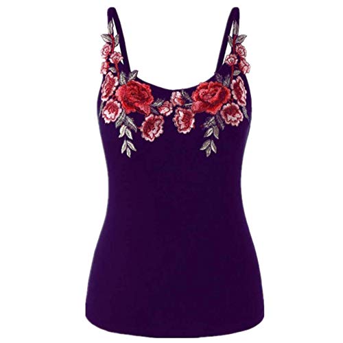 Fyj Maglietta Senza Maniche da Donna Camicia a Canotta con Ricamo Floreale Ricamato Gilet Donna Canotta Sexy Ricamato Top Gilet per Il Tempo Libero Estivo retrò Maglia da Donna Elegante 2020 M
