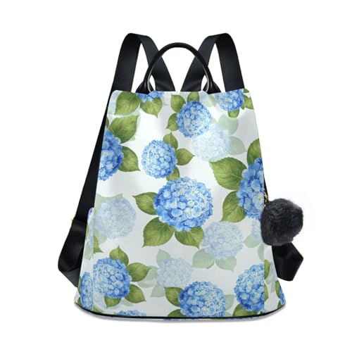 Sac à dos femme motif hortensia bleu pour vos voyages, sorties urbaines et trajets quotidiens