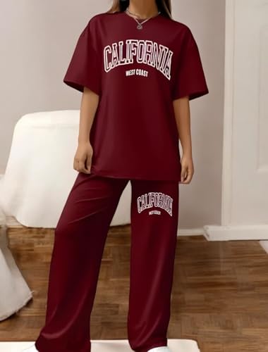 Image of My Swag Women Casual T-Shirt & Trouser Co-Ords Set Half Sleeve Loose-Fit Summer Cord Set 2 Piece Black Outfit Pajama Set for Women & Girls