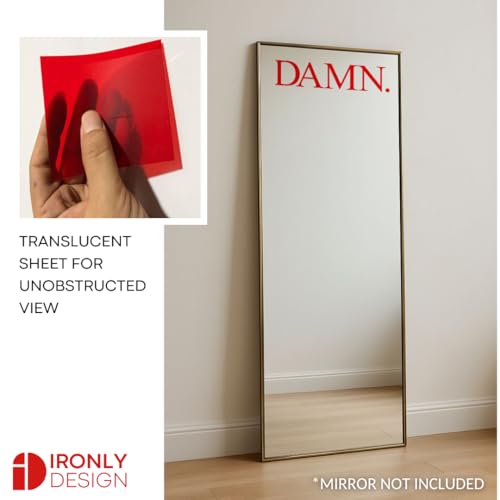 Image of Sticker for Glass & Mirrors| Minimal Vinyl Decal for Bedroom Bathroom & Cafe | Self-Adhesive Waterproof Quote Aesthetic Mirror Sticker | No Mirror Included (Damn., Small, Transparent Red)