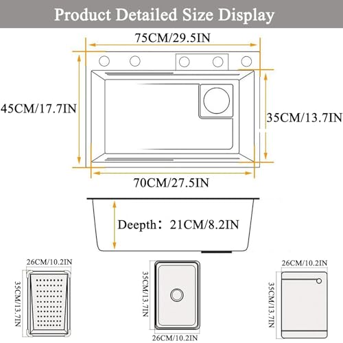 Évier de bar en acier inoxydable doré 75x45 cm avec robinet complet - 8