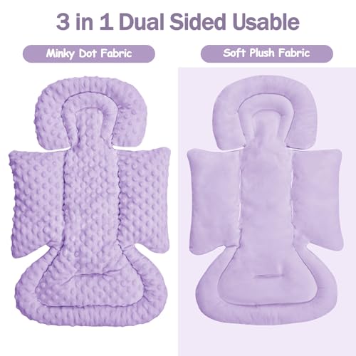 Image of Infant Car Seat Insert Boy Girl, 3 in 1 Newborn Carseat Insert with Strap Pads, Car Seat Head Support for Baby Strollers, Swings, and Bouncers, Comfortable and Machine Washable, Purple