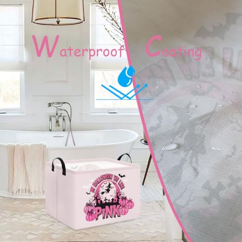 Image of Pink Spooky Cute Witch Halloween Basket with Pumpkin Prints, Trick or Treat Storage basket for Gifts and Party Stuffers(Black Pink Halloween)