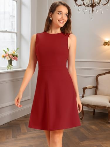 Image of Allegra K Women's Work Dress Round Neck Solid Color Sleeveless A-Line Business Casual Office Dresses