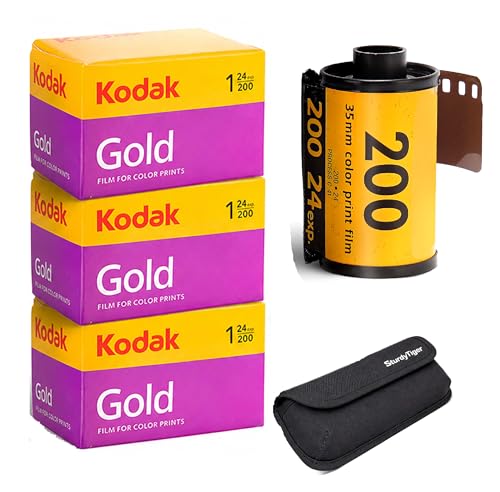 Kodak Gold 200 35mm Film Roll (24 Exposures / 72 Photos) 3 Rolls + Sturdy Tiger Film Storage Case