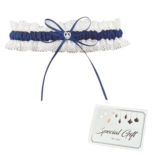 Teouuas Jarretière de Mariage, Élégante Jarretière Mariée Dentelle Blanche avec Nœud Satiné et Strass, Élastique Jartiere Femme Mariage pour Femme,...