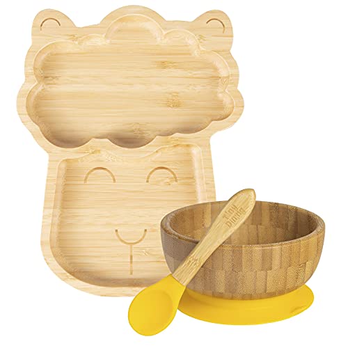 Tiny Dining Ensemble de dîner d'aspiration de l'aspiration de Bambou pour Enfants - Fibre Naturelle bébé Toddler Stay Séjour à l'alimentation segmentée - Jaune Cover