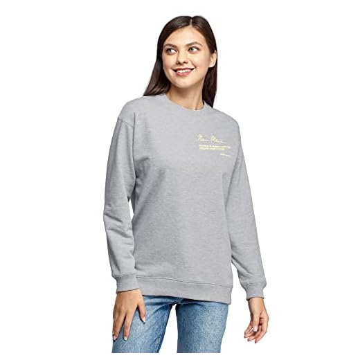oodji Ultra Mujer Sudadera Holgada con Estampado, Gris, ES 44 / XL
