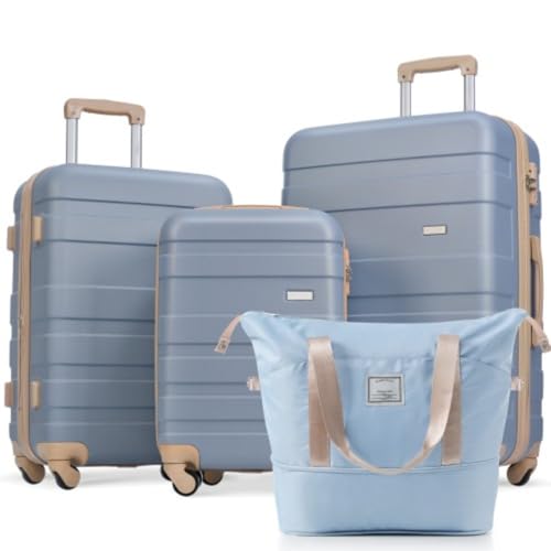 4-Piece Luggage Set, 20-inch, 24-inch, 28-inch Suitcases and Expandable Travel Bag, Luggage, ABS Hard Shell, 360-degree Spinner Wheels, Telescopic Handle, Blue