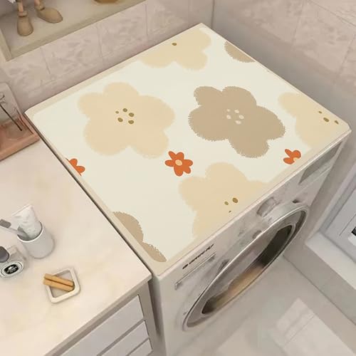 Image of HomeCloud Washing Machine Protective Mat for Top of Washer and Dryer - Non-Slip Waterproof Dust Cover for Laundry & Kitchen (60 x 60) (Beige Flowers)