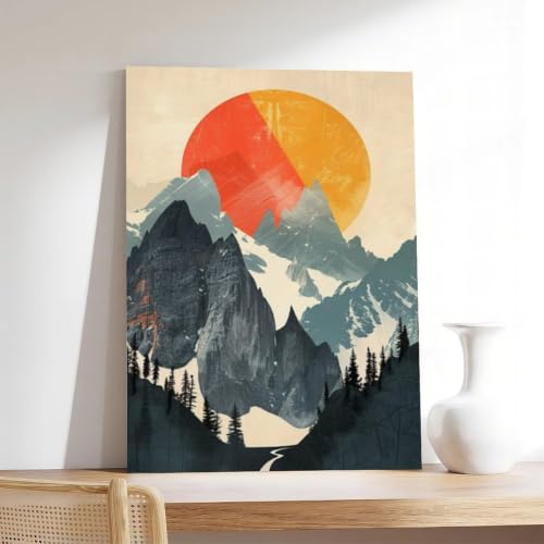 Toile coucher de soleil abstraite : cadeau déco rétro unique