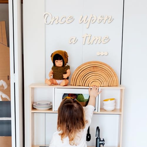 Once Upon a Time Schild, Holz Leseeckendekor mit 20 Spenderkleber Once Upon a Time Wandtattoo Kinderzimmerschild Ästhetische Kinderzimmerdekoration für Babyparty Geburtstagsgeschenk