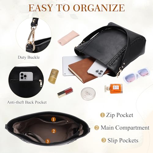 RAVUO Crossbody Bag for Women, Vegan Leather Bucket Handbag Shoulder Purse Trendy Lady Bag w Adjustable Guitar Strap4