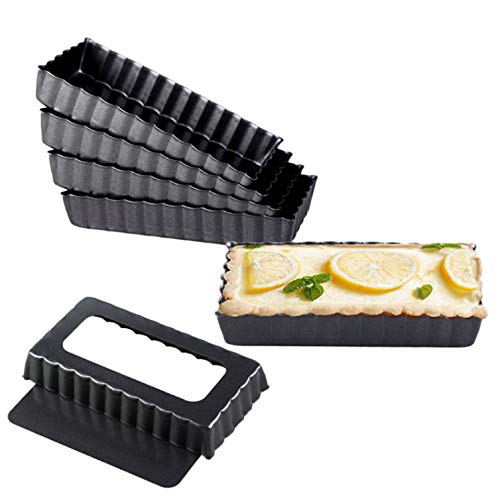 Quiche Pan with Removable Bottom Non-stick Fluted Sides 45 Inch Mini Pie Tin Tart Pan Carbon Steel Rectangular Pizza Pan Flan Pan Baking Molds for Pies Cheese Desserts Set of 2