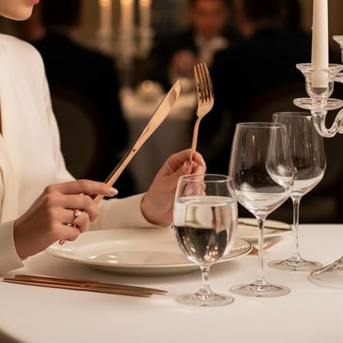 Image of 16 Pcs Rosegold Slim Handle Stainless Steel Cutlery Set for Dining Table with Spoons and Forks Set + Butterknives - The Perfect Tableware /Flatware
