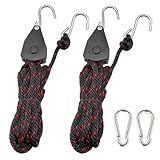 TOURFUN Rope Tie Downs, 3/8” x 15ft. Locking Ratchet Pulley with 3.1” Carabiner...