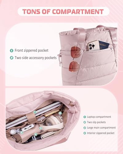 Image of Smasrob Puffer Tote Bag for Women, Lightweight Tote with Laptop Sleeve