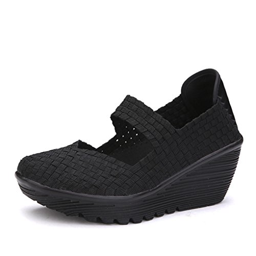 Ruiatoo Women's Platform Wedge Sandals Comfortable Walking Shoes Woven Pumps Mary Jane Shoes