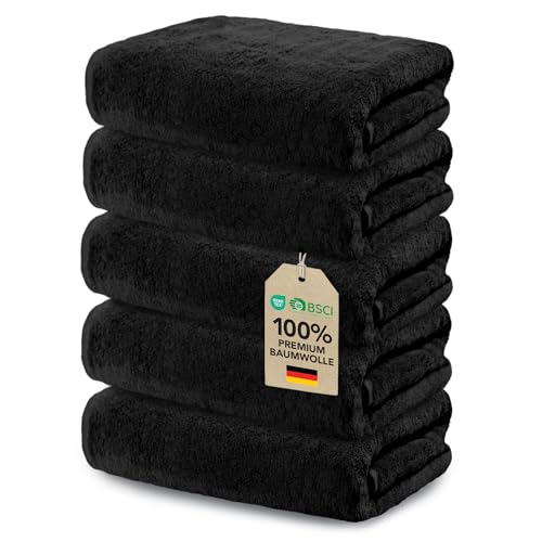 Ôhm 5er Set Handtuch 30x30 cm 100% Baumwolle Frottee 500 g/m Schwarz Gästehandtücher & Waschlappen 30x30 extra weich & saugstark Oeko-Tex Zertifiziert