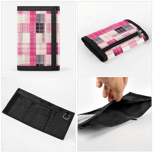 Fashion Pink Plaid Print Wallet for Men, 8 Credit Card Holder Slim Minimalist Front Pocket Small Mens Bifold Wallets4