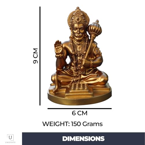 Image of UNOVATE Hanuman Idol for Car Dashboard, Home, Office Desk - Hanuman Murti for for Pooja, Temple Showpiece, Decoration, Festivals and Gifting. (Golden, 9 cm) (with PreInstalled Adhesive)