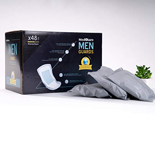 Medokare Incontinence Pads for Men - 48pack Discreet Maximum Absorbency Men Pads, Individually Wrapped Cup Bladder Control Pads, Hospital Grade Men Guards Urine Leakage Protection, Shields for Men