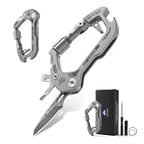 LETGOS Titanium 6-in-1 Multi-Tool Carabiner–EDC Damascus Steel Knife, Bottle Opener, Screwdriver Set, Lockable Keychain Hook – Lightweight 1.3 oz for Outdoor Camping Hiking, Gift for men