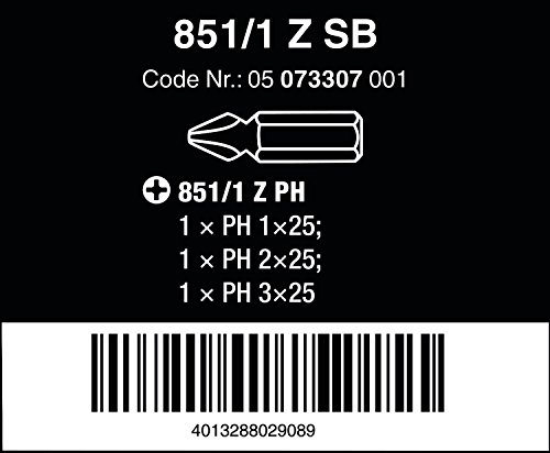 Wera Series 1 851/1 Z Set Sb Sheet Metal Bit, Phillips 1 X Ph1, Ph2, Ph3 #TOP1
