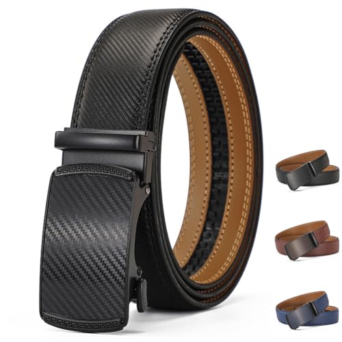 Leather Ratchet Belt with Adjustable Buckle, Ratchet Belts for Men, Stylish Durable Casual Trim to Fit