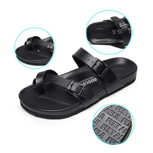 Yytcsjz Beach Leather Sandals Slide, Men's Slip-On Bunion Corrector Sandals with Adjustable Metal Buckle Strap, Casual Flip-Flop Summer Slip on Cross, for Fathers Day, Travel, Outdoor, Beach2