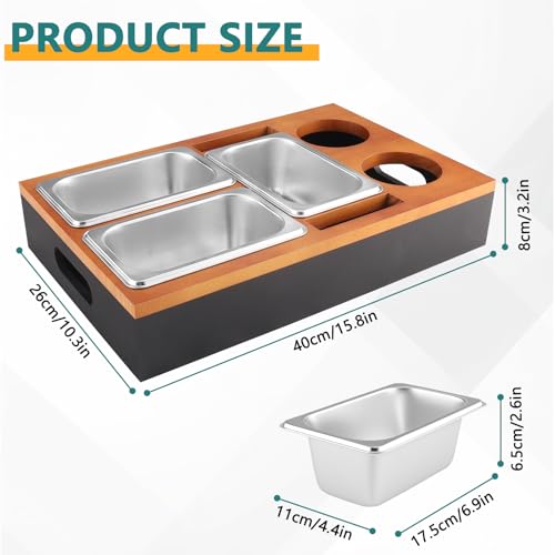 Foydream Couchbar Snackbox, Sofa Tablett Holz mit 3 Snackschalen, 2 Getränkehalter and Handyhalterung, Couch Bar Snackbar für Wohnzimmer Schlafzimmer Garten Camping, Schwarz