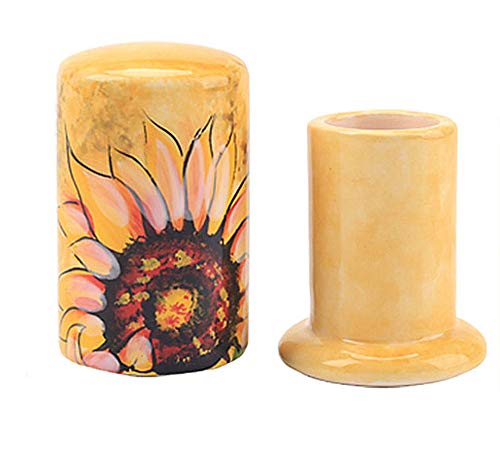 123Arts Ceramic Hand Painted Sunflower Toothpick Holder,Table Decoration