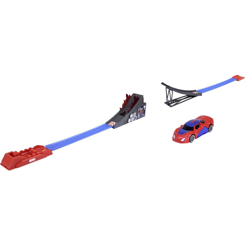 Jada - Avengers Marvel - Piste pour Mini Véhicules - Propulseur et Sauteur - Effet de Flammes - Un Véhicule Spiderman Inclus - A Partir de 3 Ans