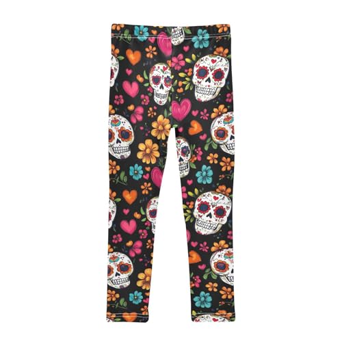 Day of The Dead Girls' Leggings Toddler Doodles Sugar Skulls Kids Yoga Pants Dance Active Tights 4T2